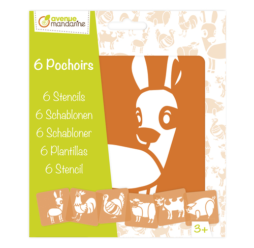 Set de 6 pochoirs enfants, Animaux de la ferme