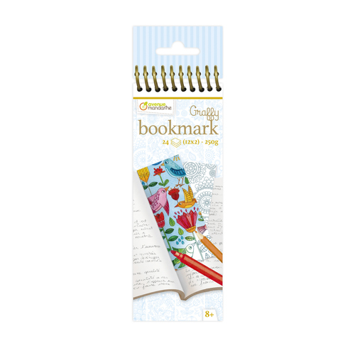 Un carnet à spirale Graffy Bookmark 24 marques pages à colorier Avenue Mandarine GY100C Chats 12 designs x 2 250g 